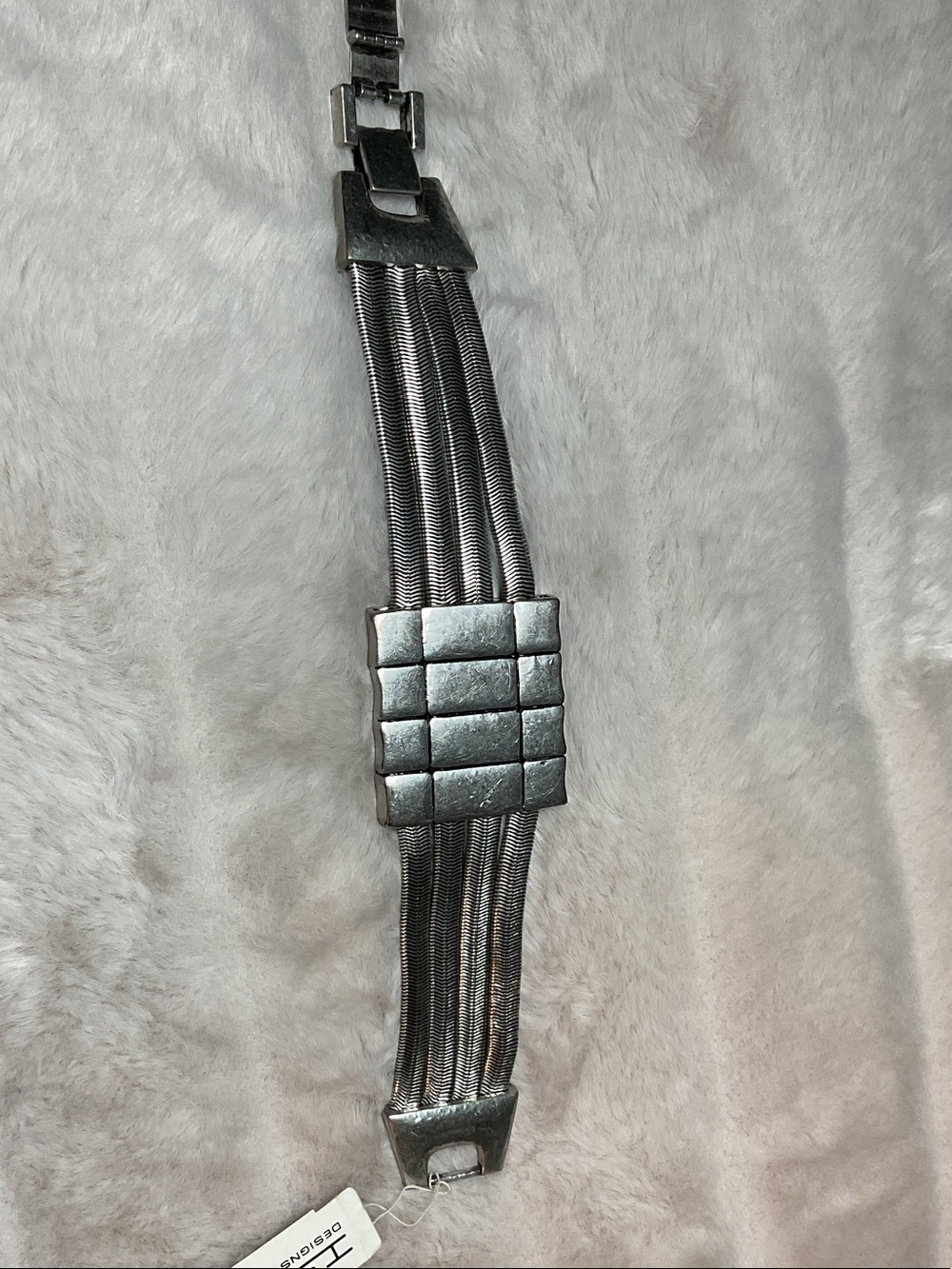 Women's Silver Multi-Strand Grid-Center Bracelet